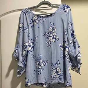 Blue and white floral stripe shirt